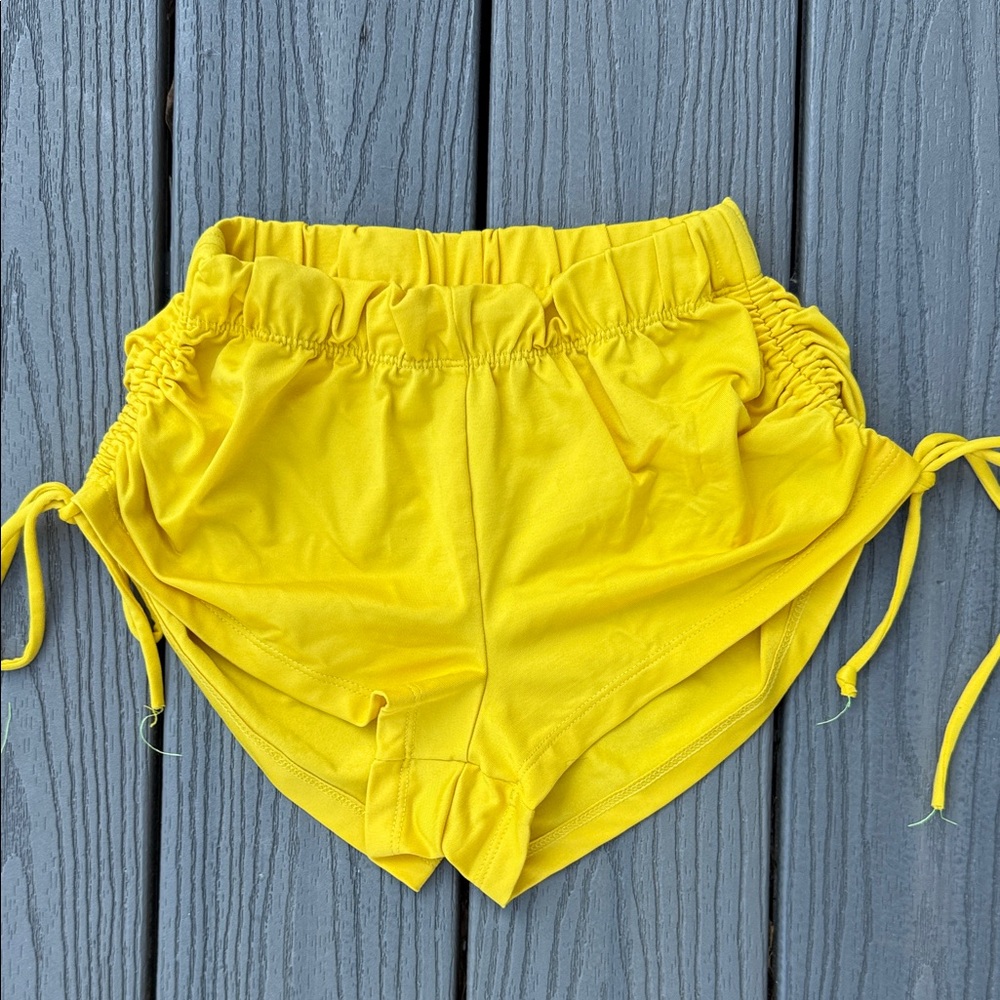 Kids' Yellow Ruched Side Drawstring Athletic Shorts